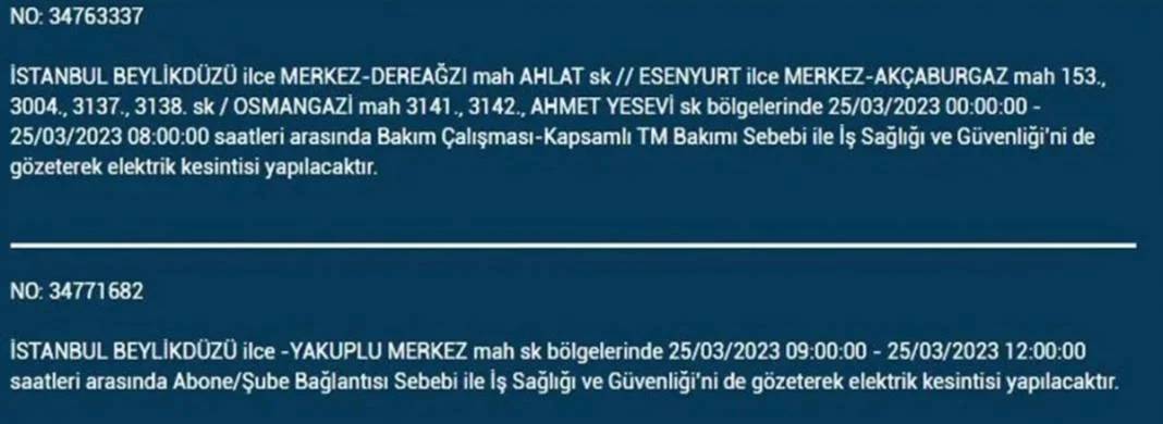 İstanbullular dikkat! Bugün elektrikler kesilecek 20